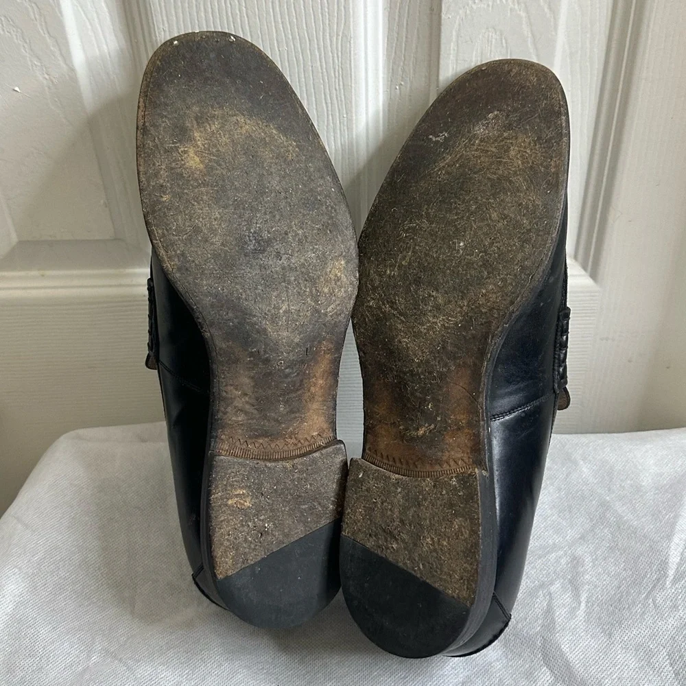 Gucci Gucci Black Leather Interlocking G Penny Loafers Size 8